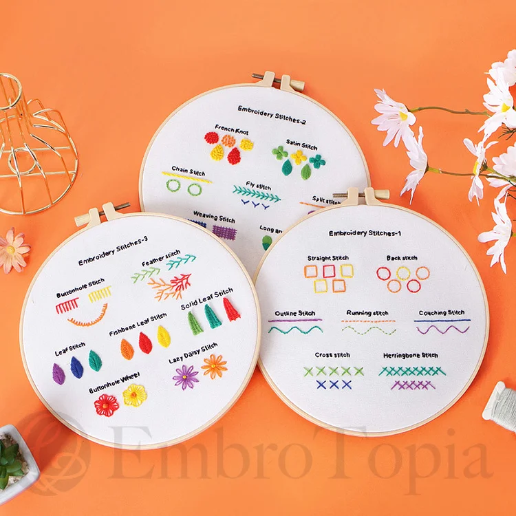  ETSPIL 4 Sets Embroidery Kit for Beginners ，Plant Kits for  Adults Learn 33 Different Stitches，Includes Stamped Pattern, Easy to Follow  Instruction & Video (Flower D4)