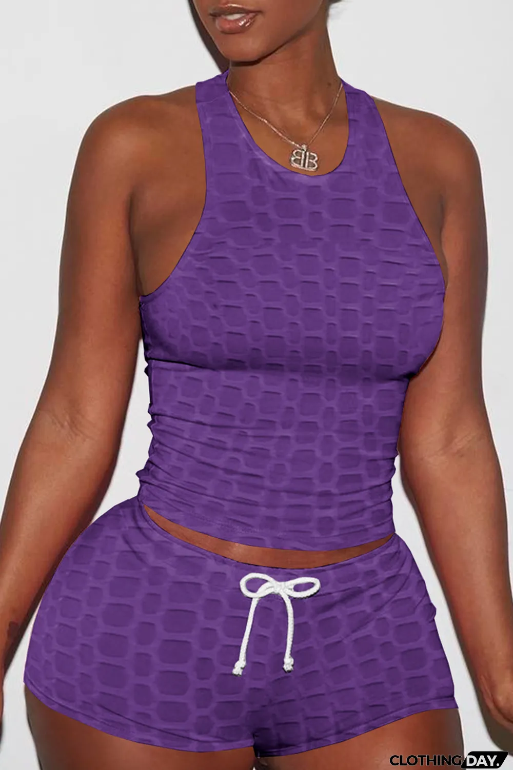 Orange Sexy Solid Backless O Neck Sleeveless Two Pieces