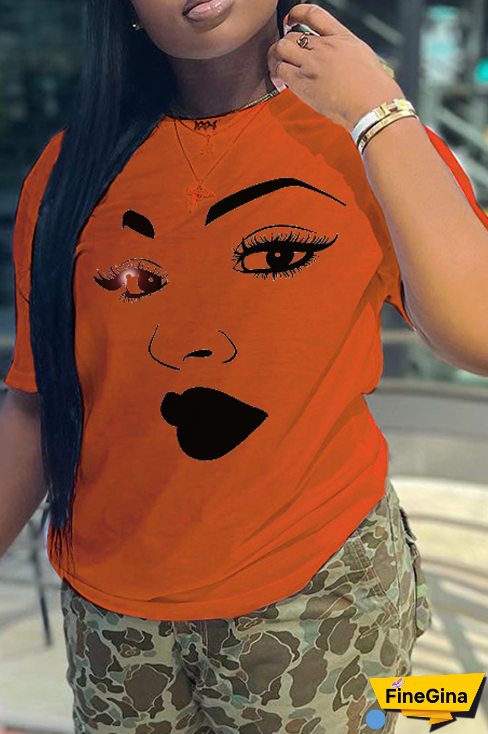 Navy Blue Casual Street Print Patchwork O Neck T-Shirts