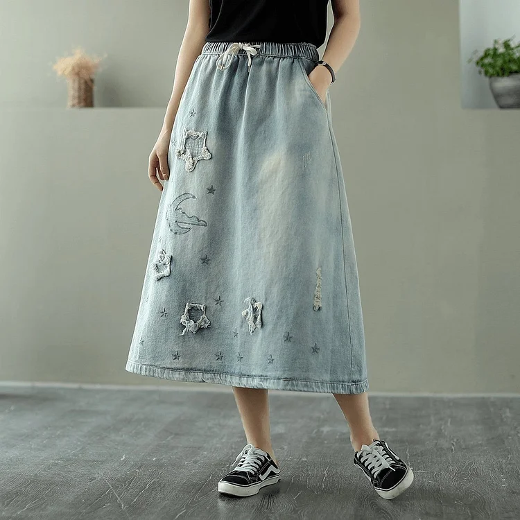 And Cozy Casual Wild Long Loose Denim Skirt