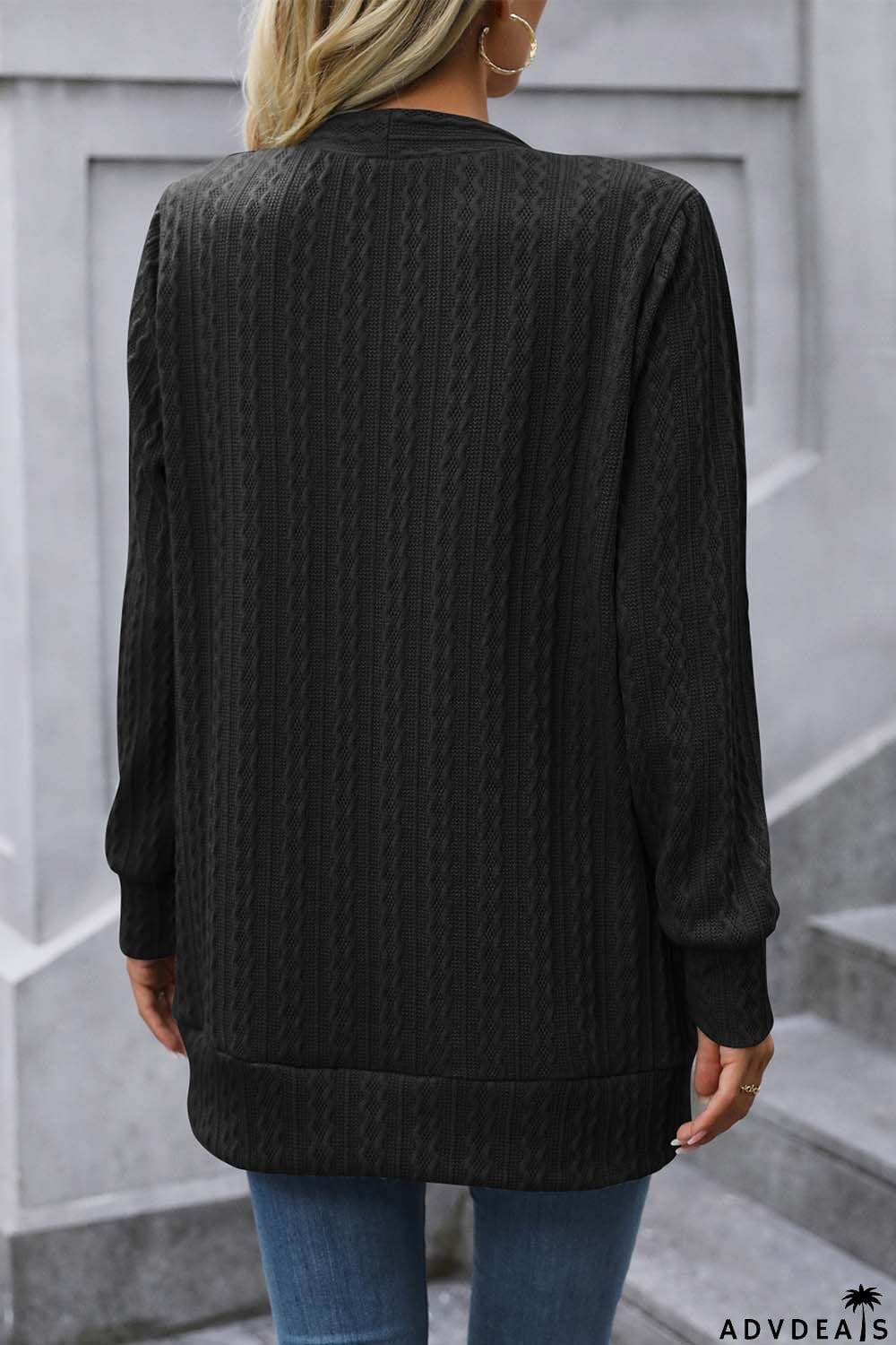 Cable-Knit Long Sleeve Cardigan with Pocket