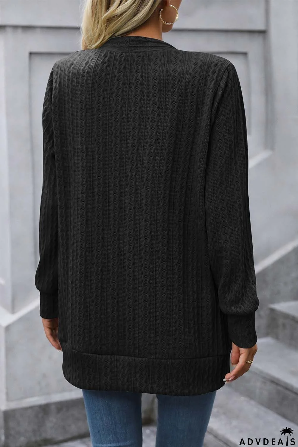 Cable-Knit Long Sleeve Cardigan with Pocket