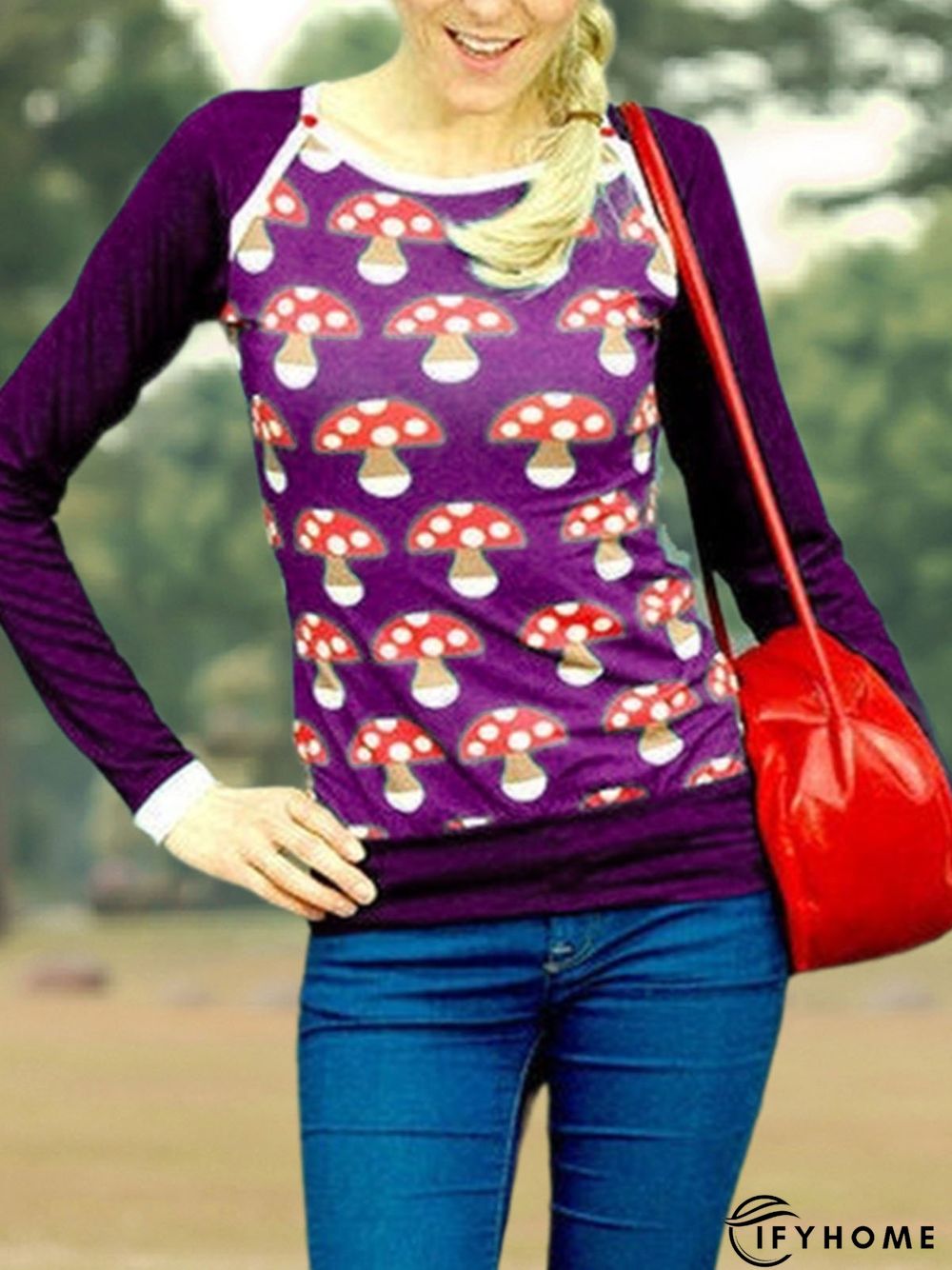 Printed Casual Loose Crew Neck Causal Top | IFYHOME