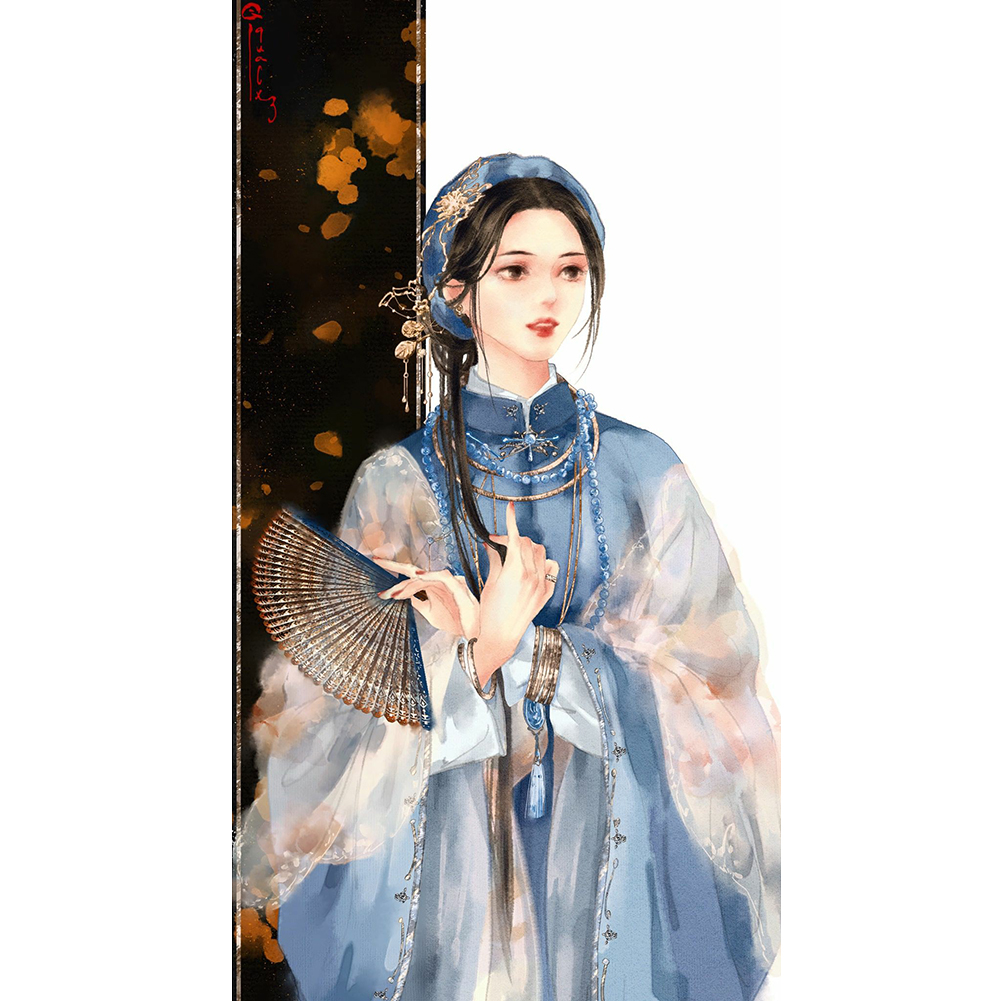 

30*50CM - Round Drill Diamond Painting - Chinese Style Girl, 501 Original