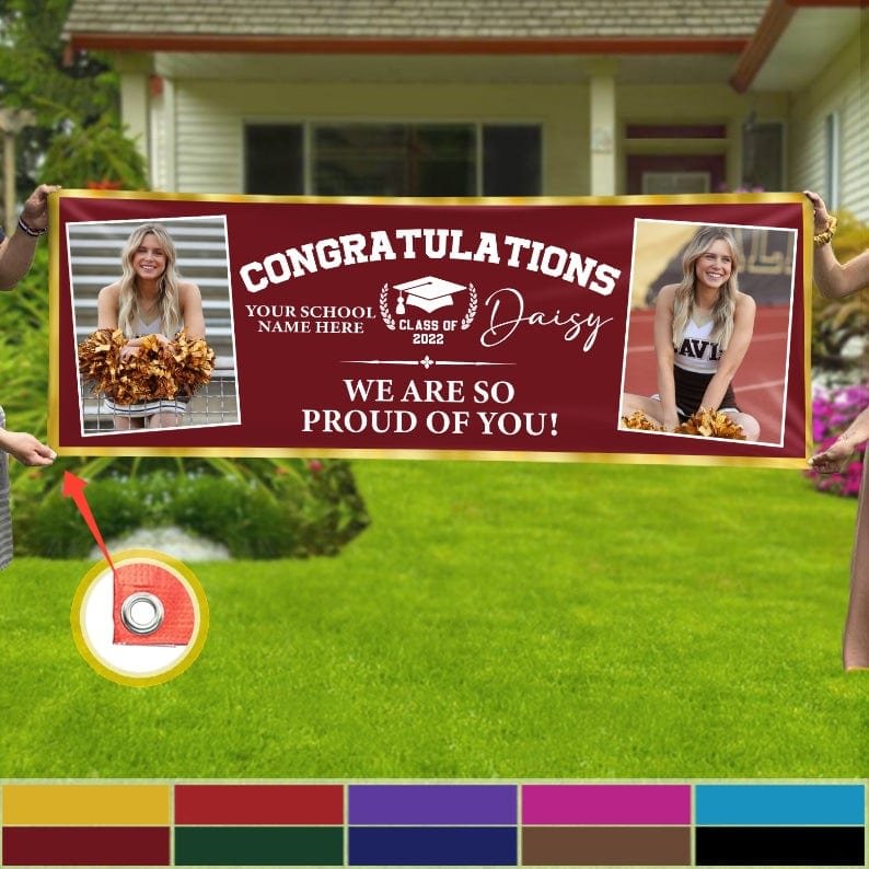 Congratulations Graduation Banner with 2 Pictures Gift for Son, Daughter, Friends, Classmates Congrats Graduate