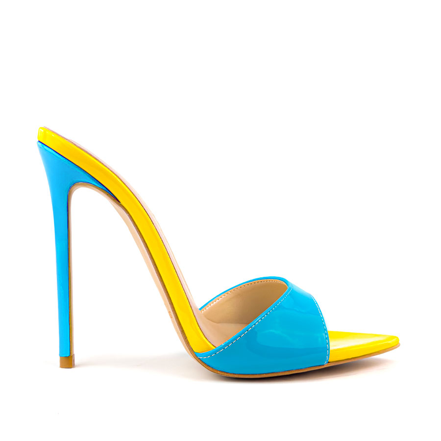 120mm/100mm Women's Sandals Strap Pointed Toe Two-Color Stitching Mules Apricot Bottom Heels