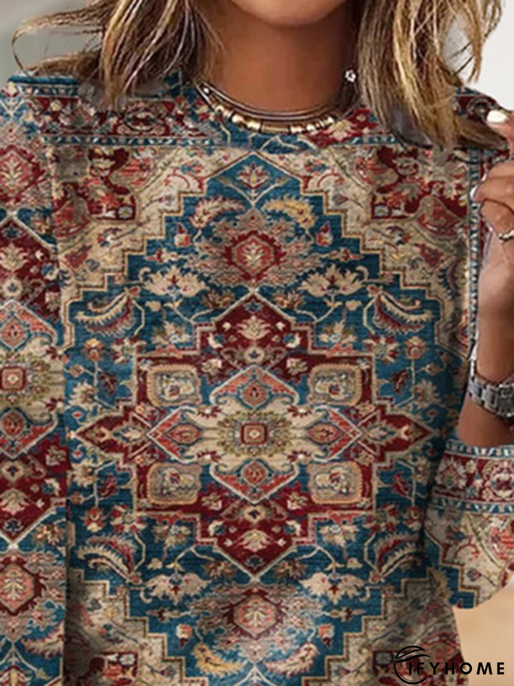 Casual Ethnic Long Sleeve Crew Neck T-Shirt | IFYHOME