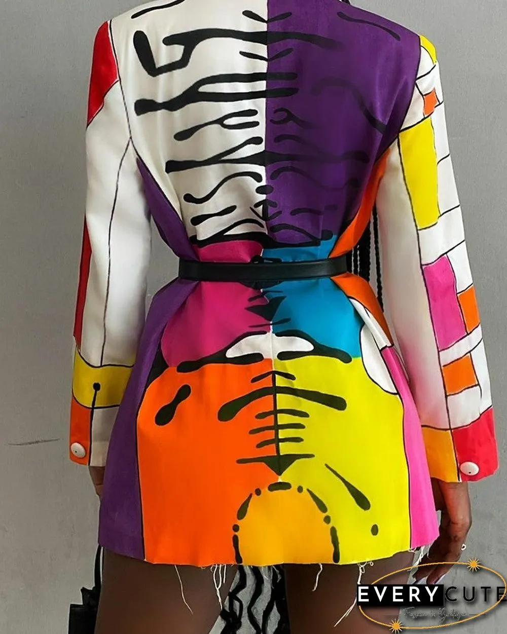 Abstract Print Shawl Collar Single Button Blazet