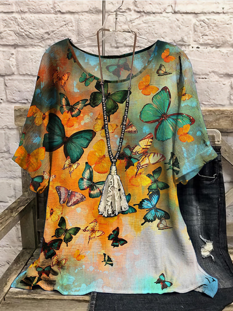 Women Long Sleeve V-neck Graphic Floral Printed Top