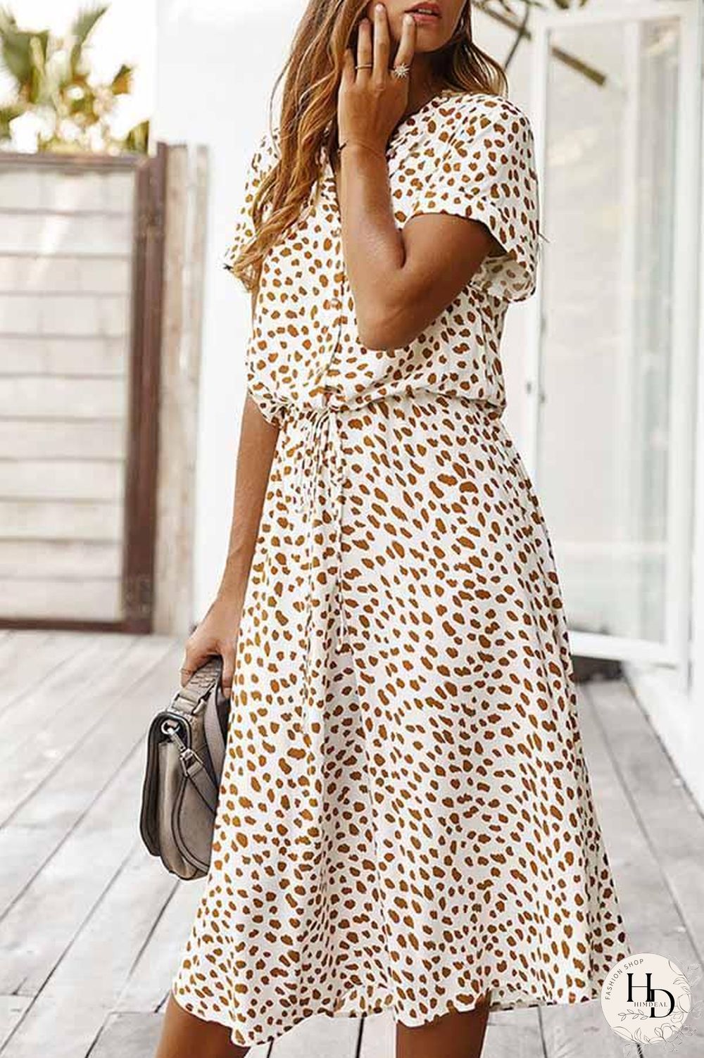 Polka Dot Short Sleeve Midi Dress (2 Colors) P14123