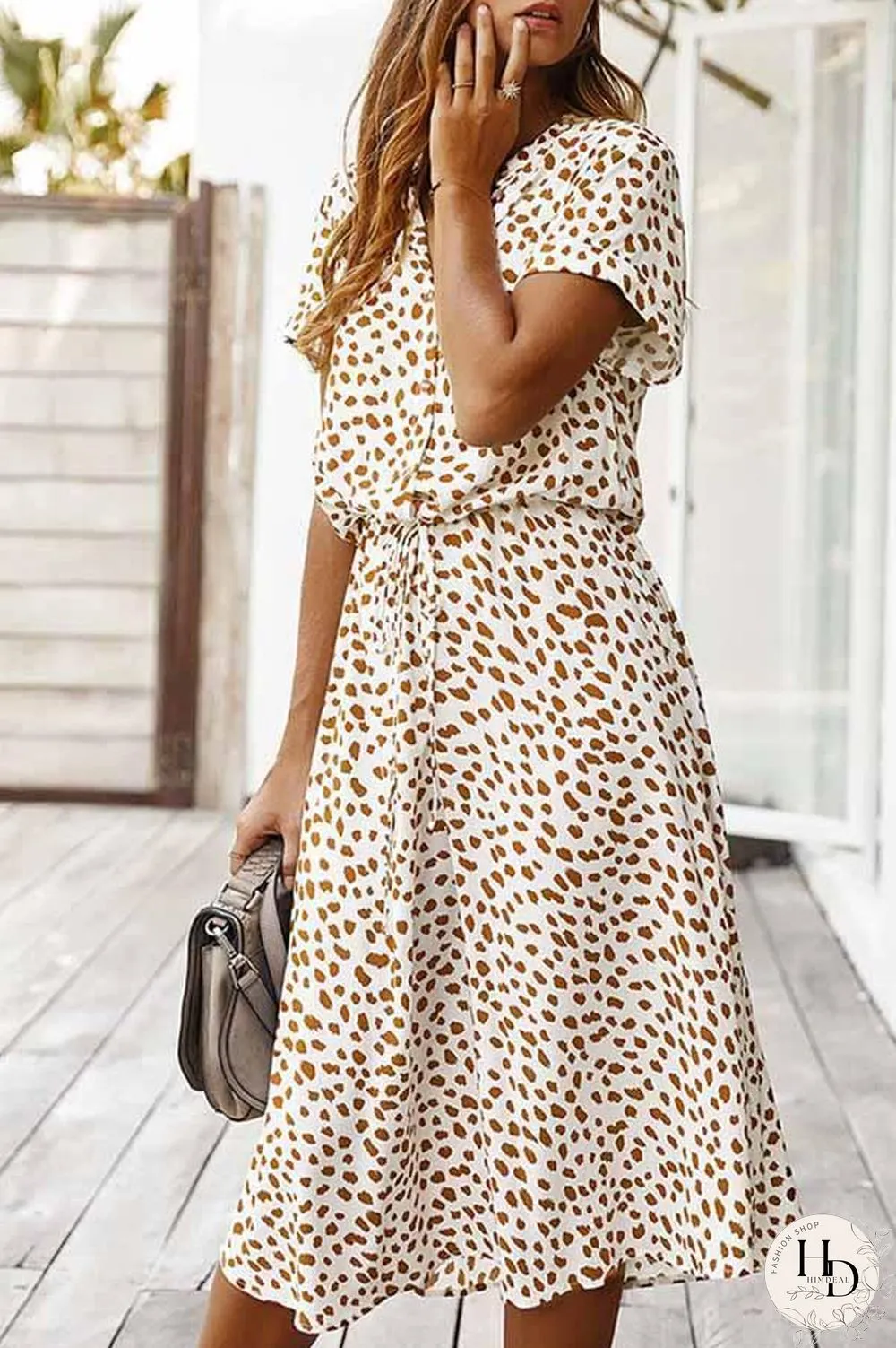 Polka Dot Short Sleeve Midi Dress (2 Colors) P14123