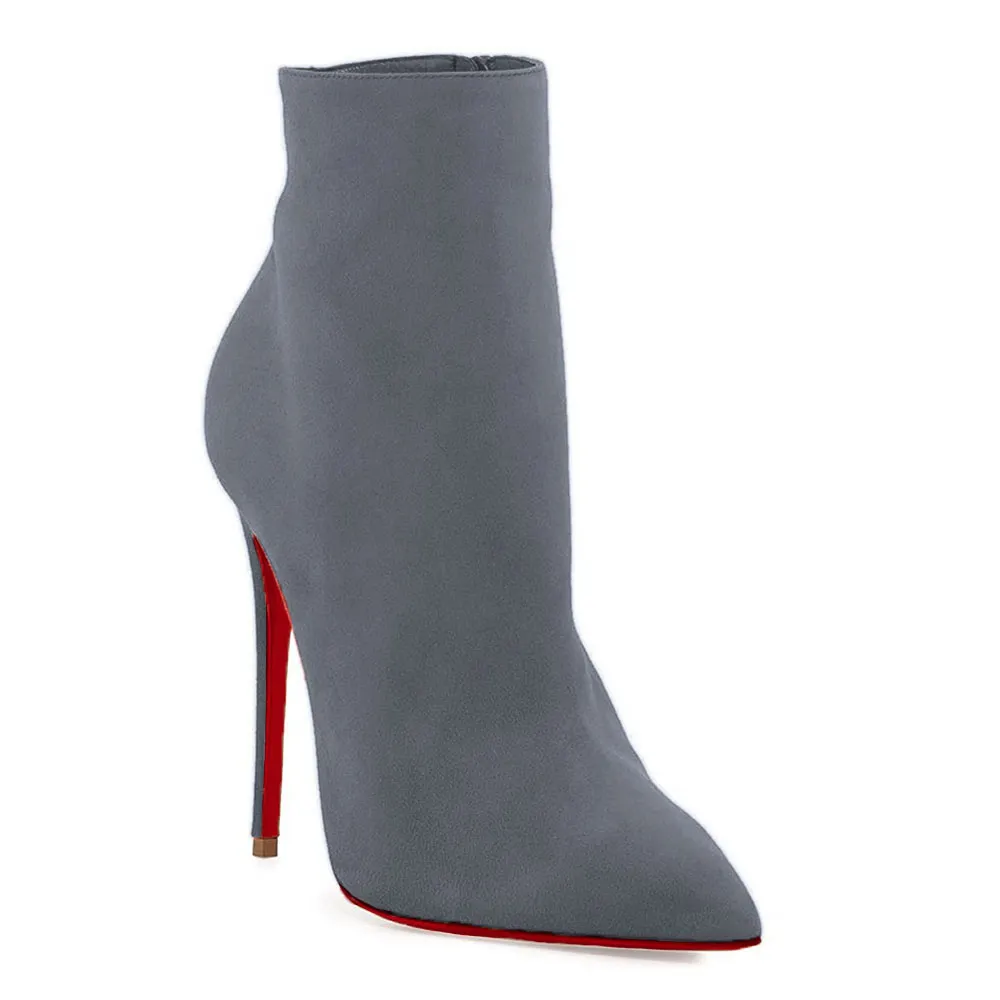 4.72" Women's Ankle Boots Closed Pointed Toe Stilettos Solid Color Suede Booties-vocosishoes
