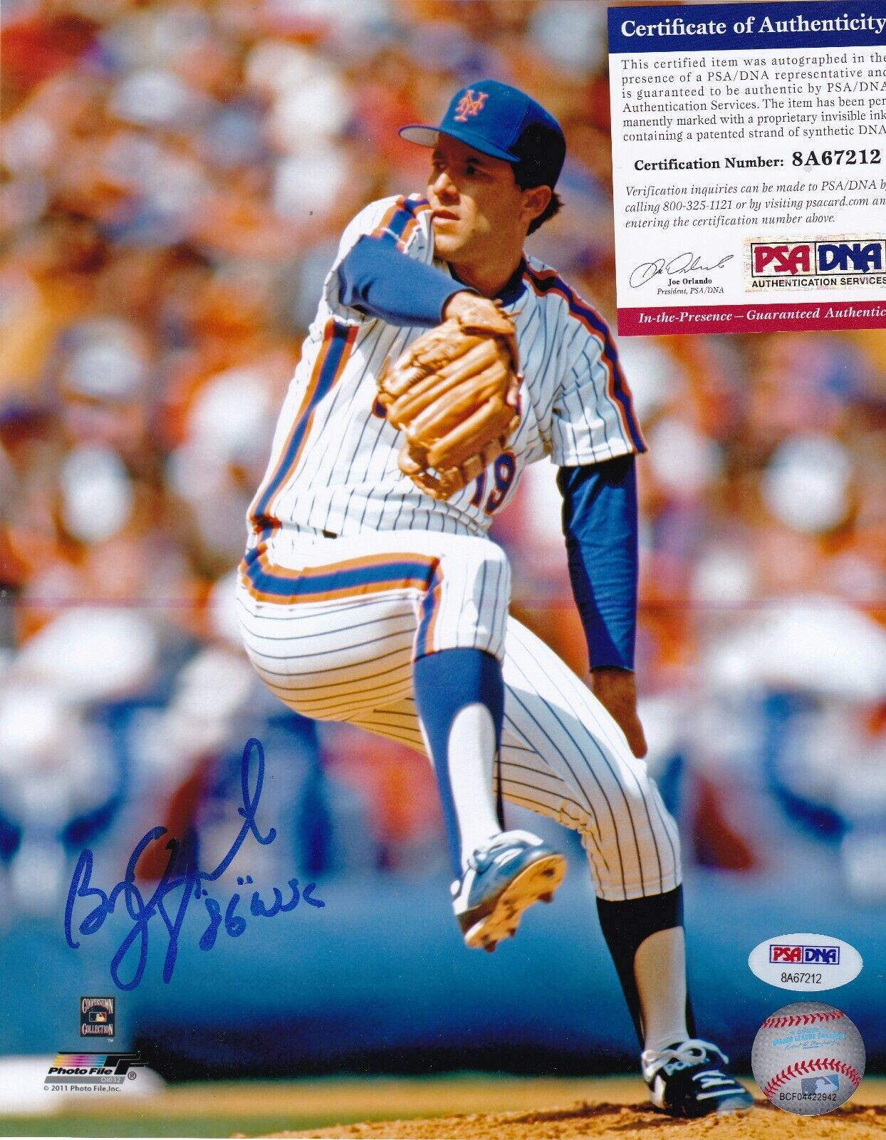 BOB OJEDA NEW YORK METS 86 WS CHAMPS ACTION SIGNED 8x10