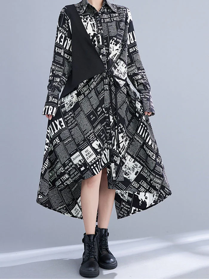 Fashion Print Panel Shirt Dress