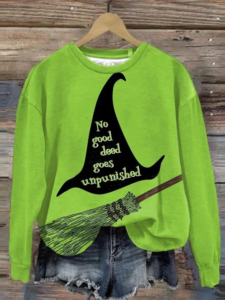 Halloween Witch Print Round Neck Sweatshirt
