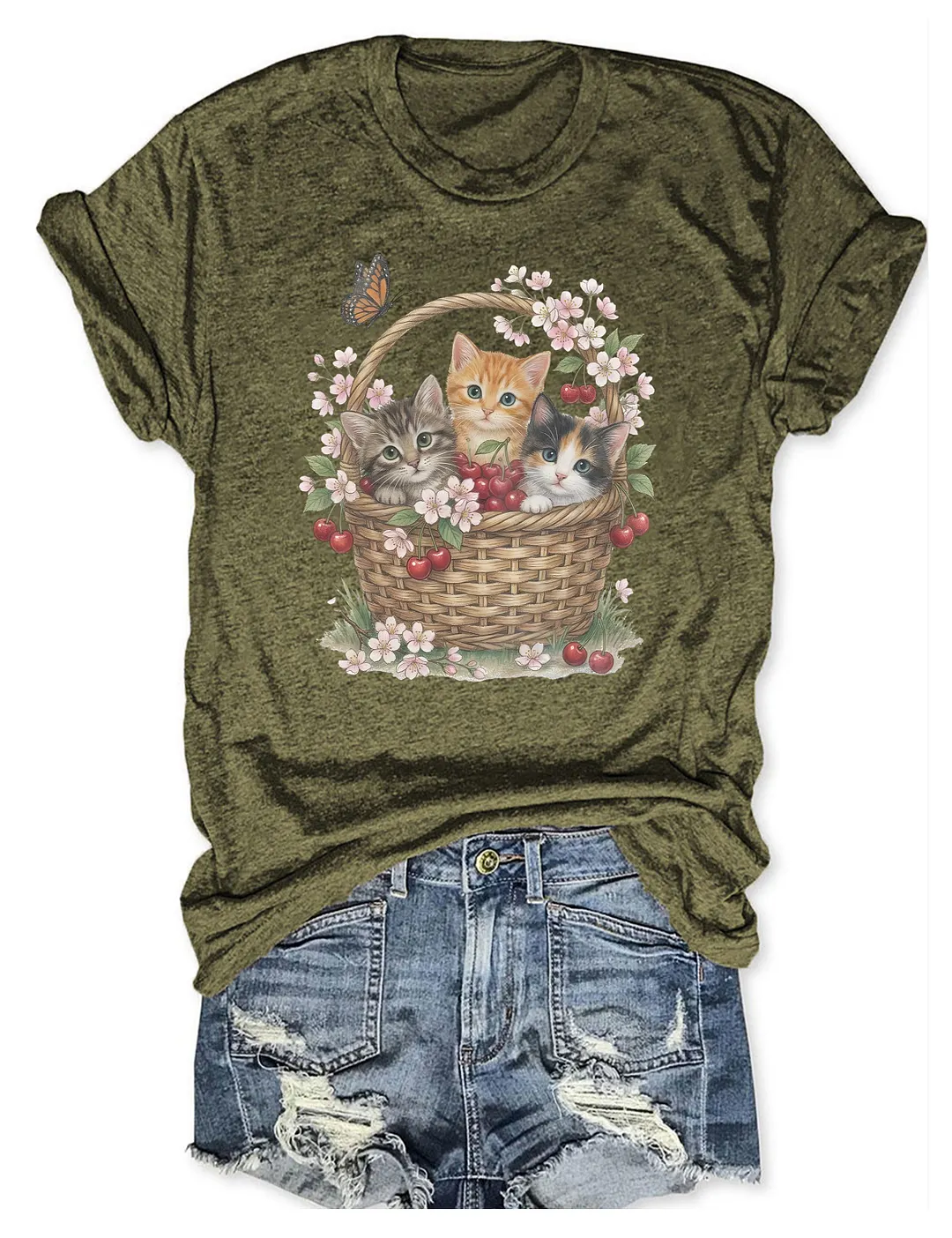 Cottagecore Floral Cute Kittens T-shirt