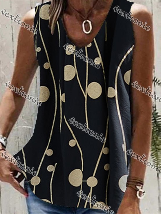Women Sleeveless V-neck Polka Dot Graphic Top