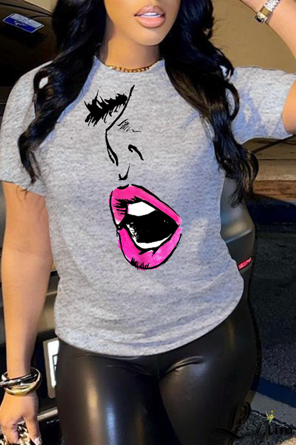 Navy Blue Casual Street Print Patchwork O Neck T-Shirts