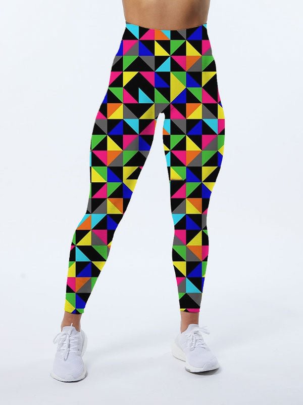 Geometric Art in Multi Rainbow Colours Mosaic Leggings
