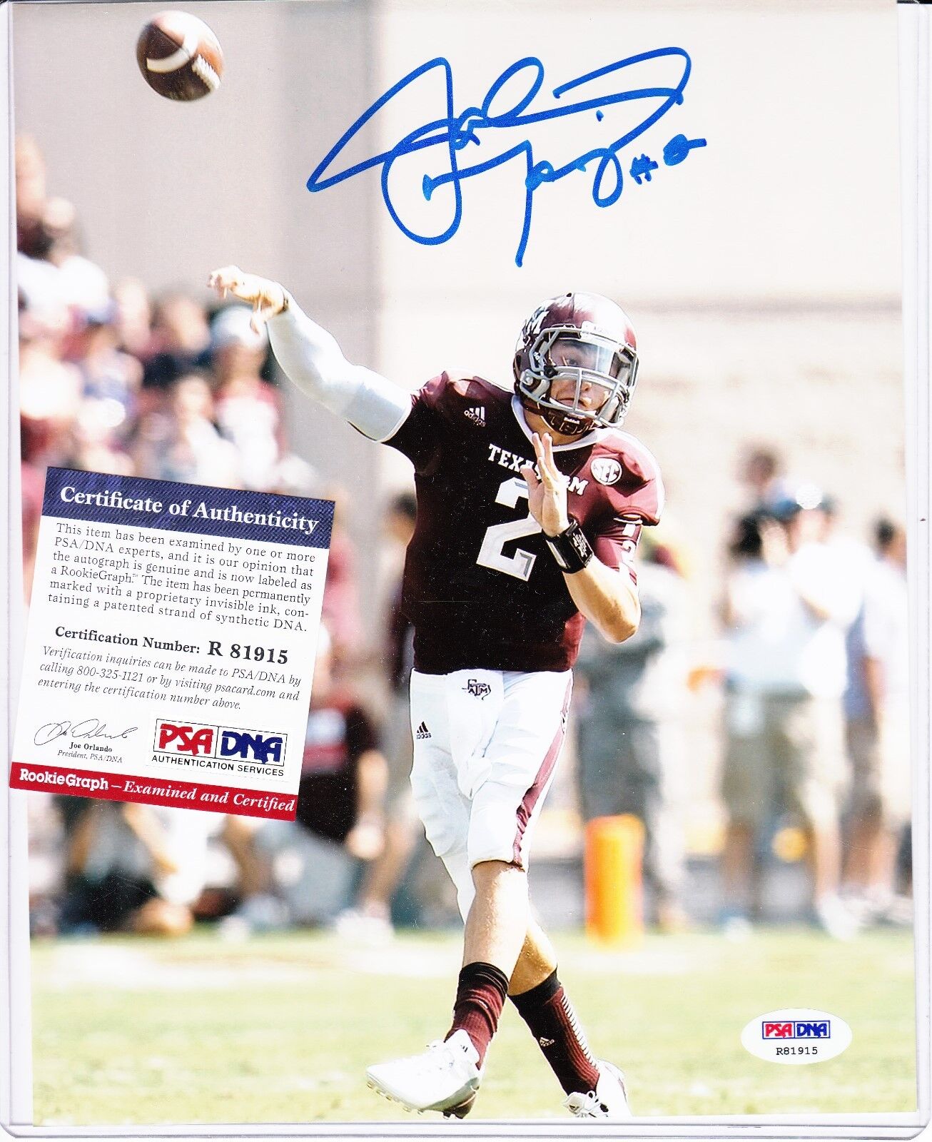 JOHNNY MANZIEL SIGNED AUTOGRAPH AUTO 8X10 PSA DNA CERTIFIED TEXAS A&M BROWNS