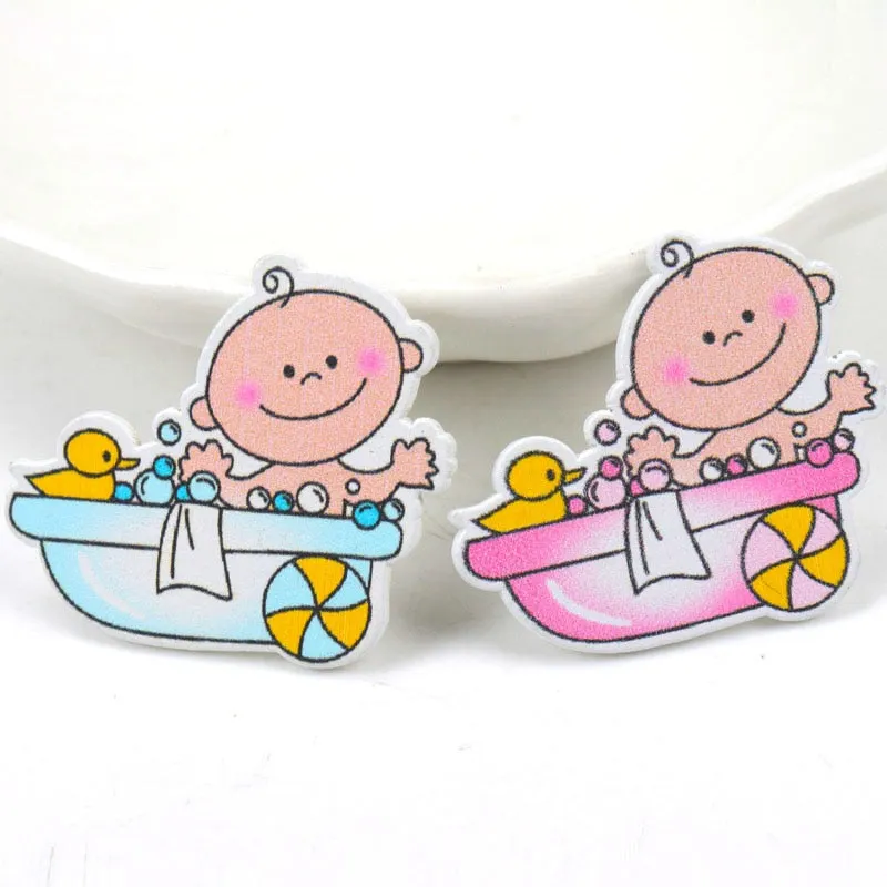 Blue/Pink Baby Series Pattern Scrapbooking Craft DIY Wood For Handmade Sewing Home Kids Birthdays Party Decorations 20pcs 35mm