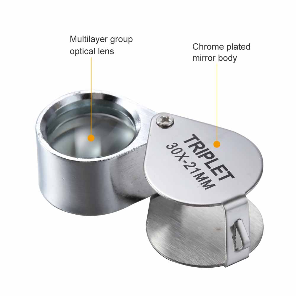 Likron Watches Foldable Triplet Jewelers Loupe Magnifier 10X20X30X Pocket Magnifying Glass for Jewelry