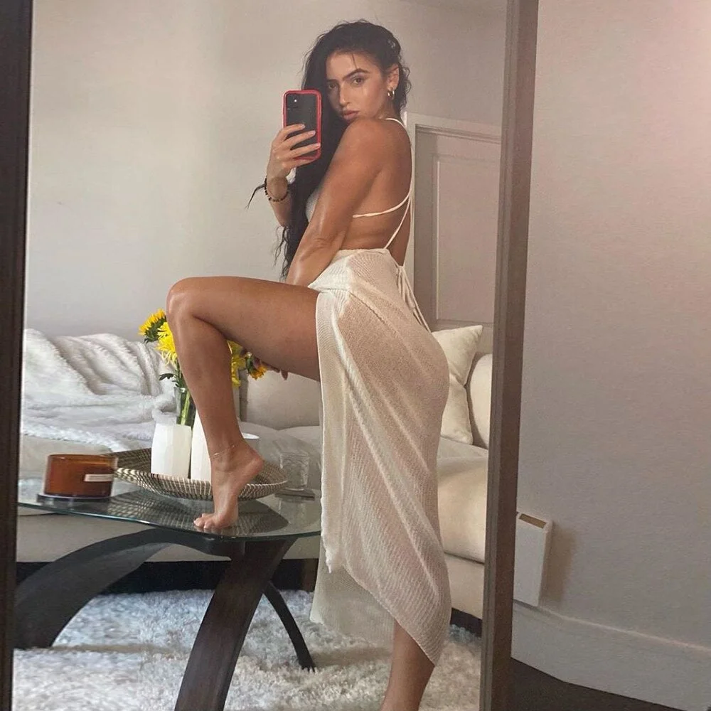 2021 Sexy Cover Up Bikini Women Swimsuit Cover-up Beach Bathing Suit Beach Wear Knitting Swimwear Mesh Beach Dress Tunic Robe