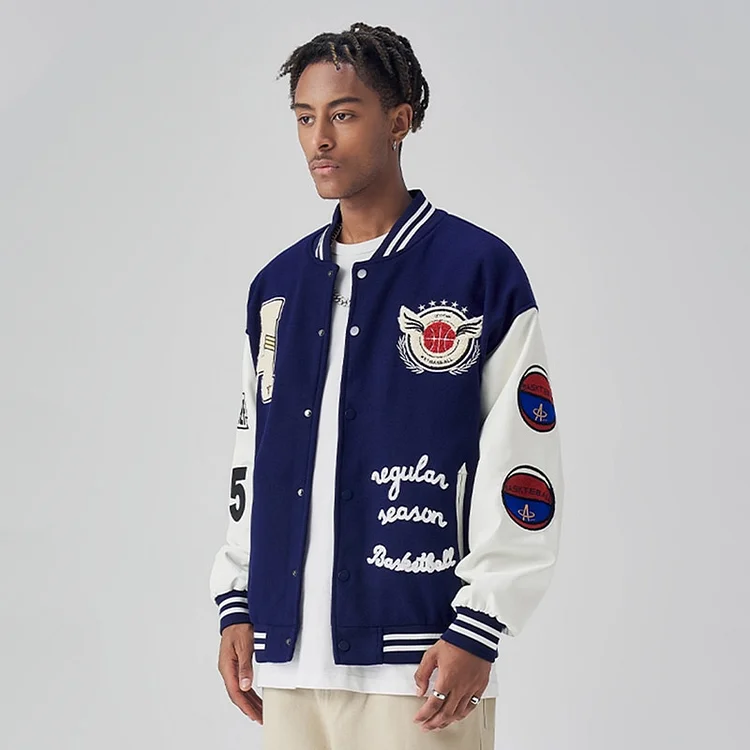 Embroidery Vintage Men's Loose Autumn Baseball Jackets at Hiphopee