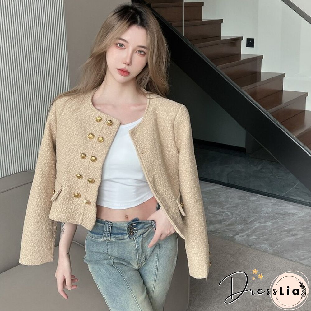 Double-breasted Gold Buckle Coats Women Fall Korean Fashion Temperament Jackets Female Elegant Outwear Mujer