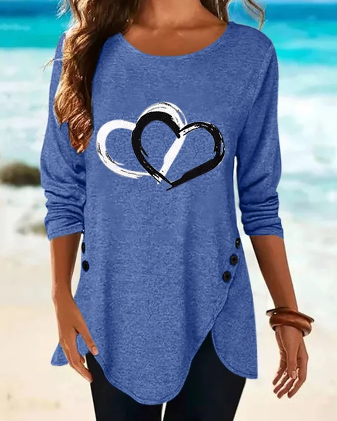 Long Sleeve Cotton-Blend Casual Crew Neck Shirts & Tops