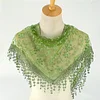 Floral Lace Triangular Scarf Breathable Tassels Hijab Shawl