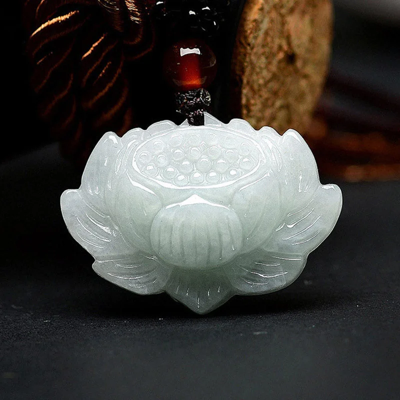 Lotus Pattern Jade Luck Abundance Necklace Pendant