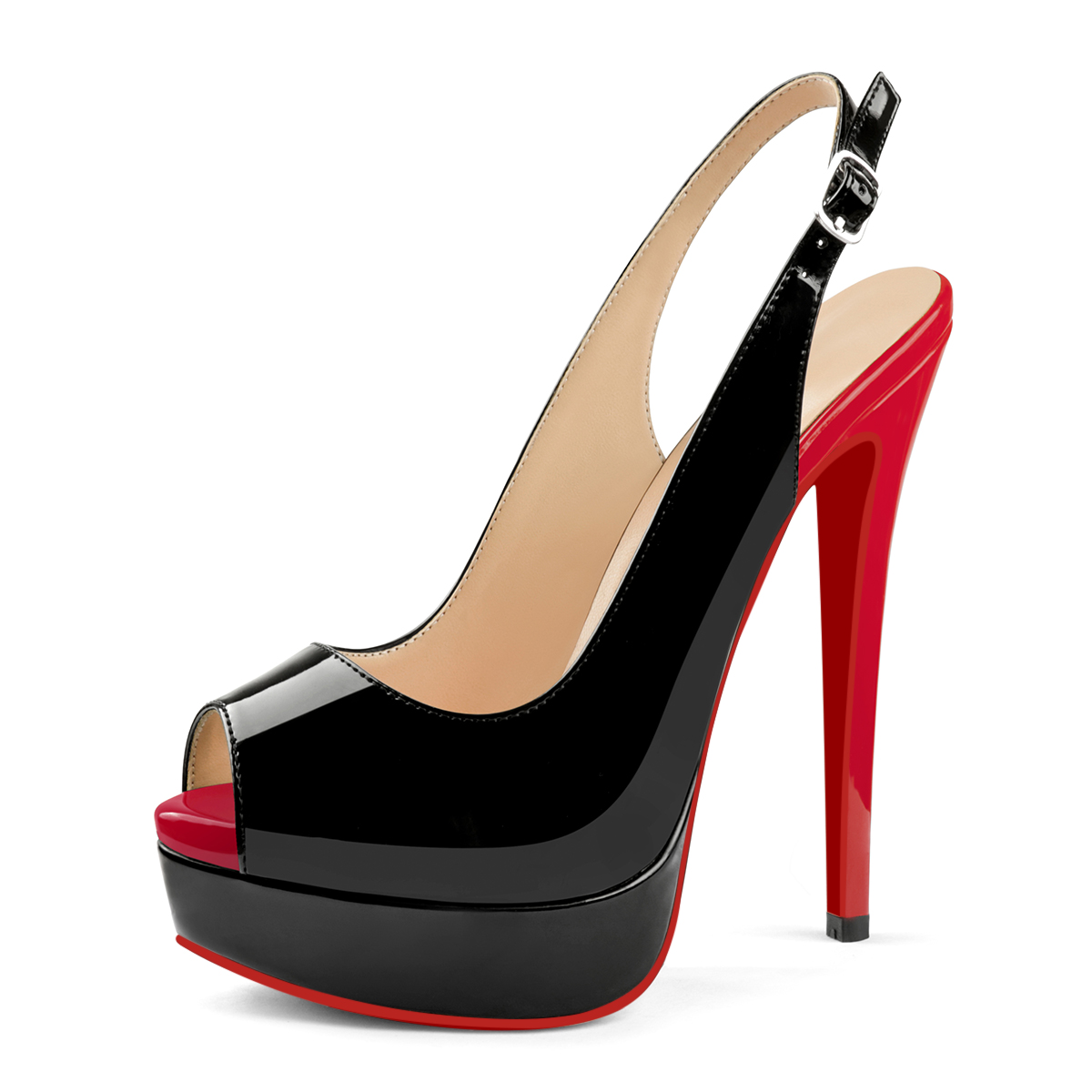 150mm Red Bottom Slingback High Heels Open Toe Platform Strap Pumps Sandals-MERUMOTE