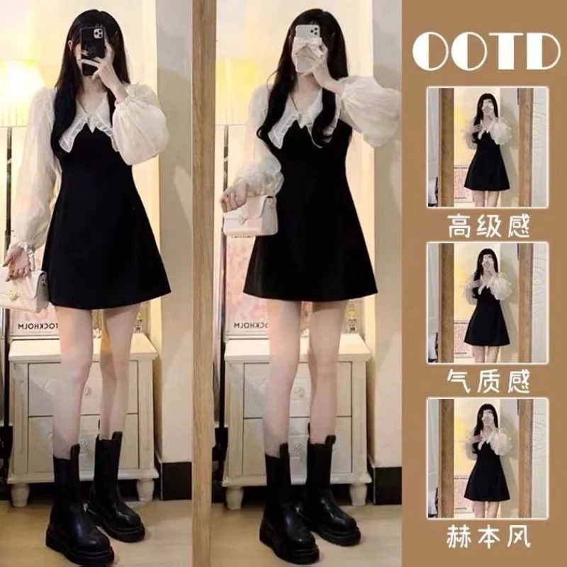 Toloer Toloer Doll Collar Dress 2024 Autumn Dress New Hepburn Style Niche Design Sense Shows Thin Base A-Word Skirt-Outfit Ideas