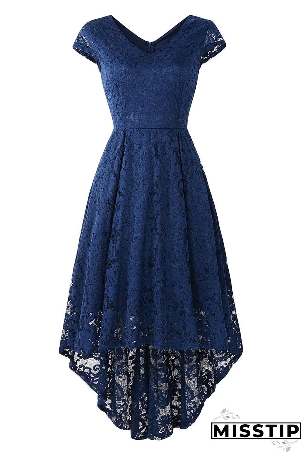 Champagne V Neck Cap Sleeve Lace Prom Dress