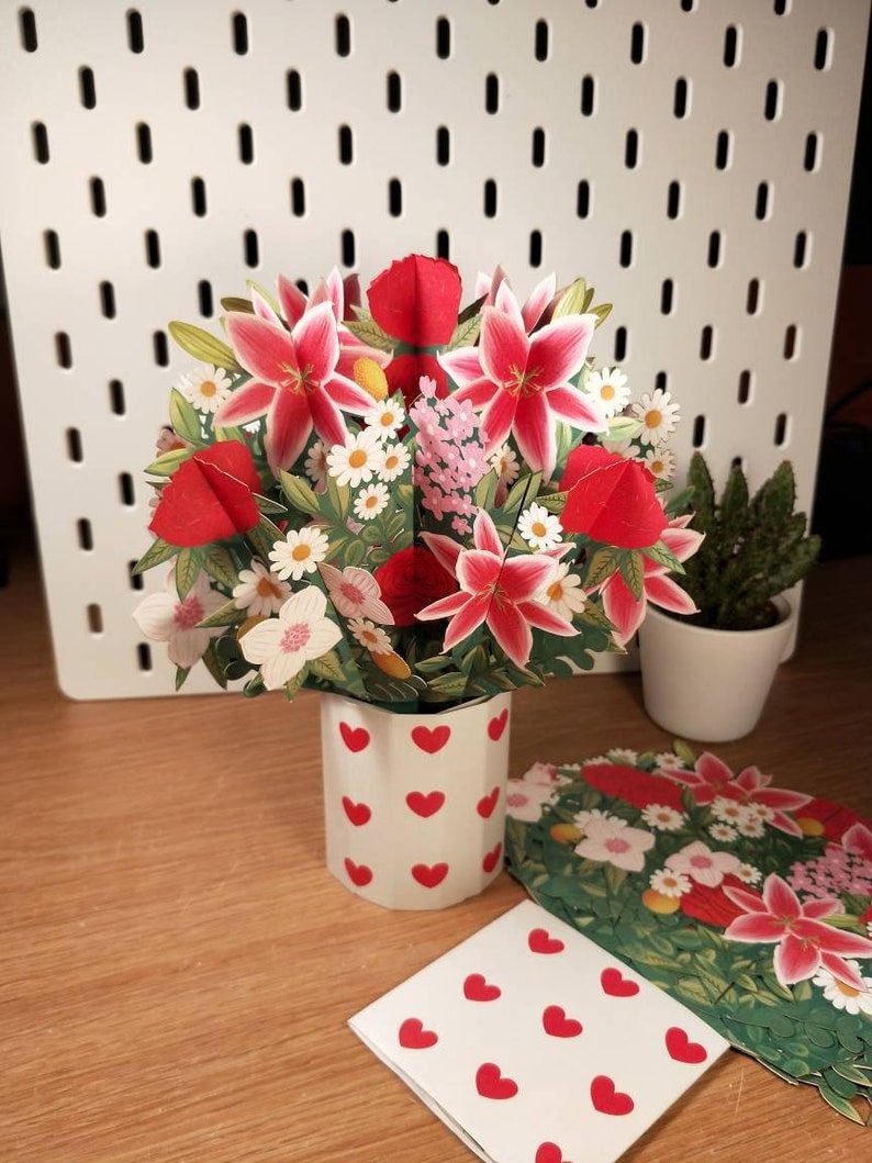 Cherry Bouquet - Pop Up 3D Card Father's Mother’s Day Birthday Valentines Wedding Anniversary Thank You Keepsake Blossoms will Last All Year