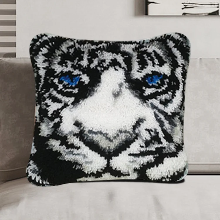 White Tiger Pillowcase Latch Hook Kits for Beginners veirousa