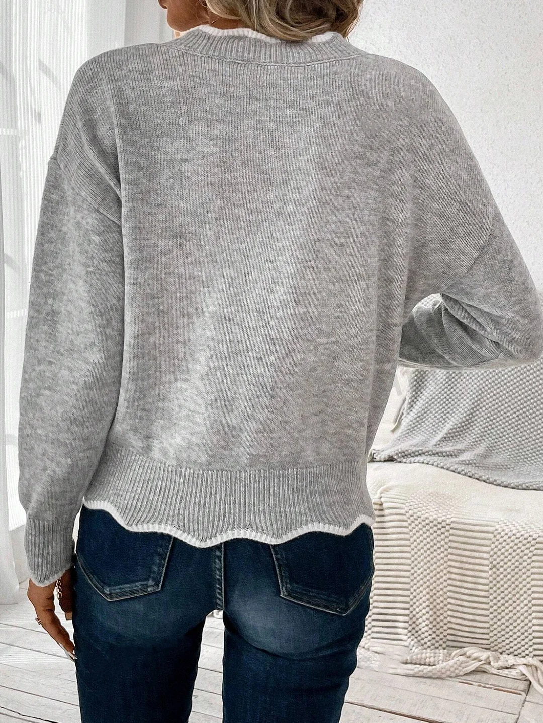 Nigikala Nigikala And Winter Leisure Jacket Lady Sweater Simple Atmosphere Solid Color Knitted Bottom Shirt Woman
