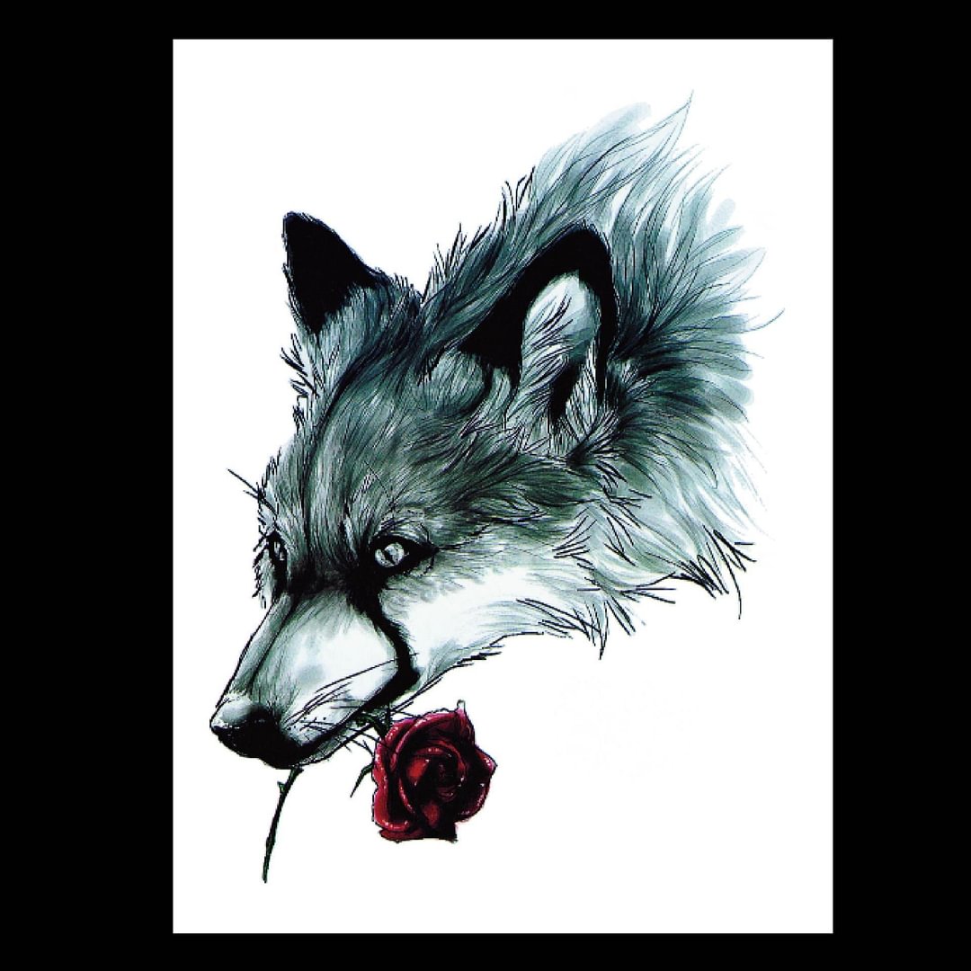 Wolf with A Red Rose Flower Fake Tattoo Stickes for Men Women Arm Body Art  Tatuajes Temporales Waterproof Temporary Tattos