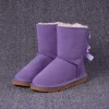 Women's Leather Flat Heel Bowknot Lining Faux FurSnow Boots