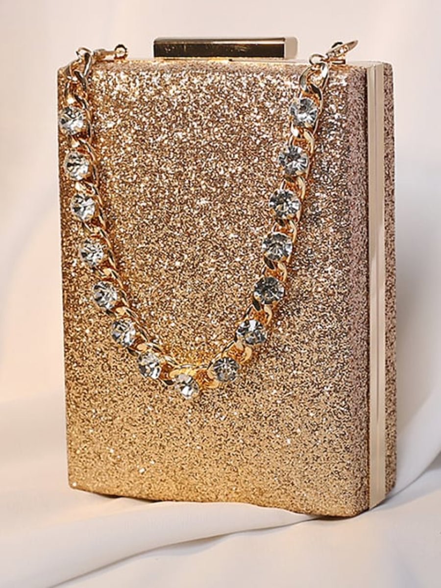 Women's Evening Bag Polyester Crystals Chain Solid Color Glitter Bag