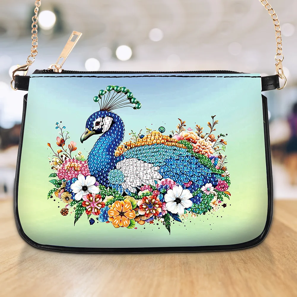 Flower Peacock Diamond Painting Coin Chain Purse 5D Diamond Handmade Chain Bag