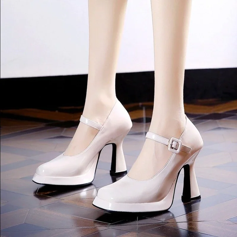 Qengg New Fashion Women's Platform High Heel Shoes Spring Autumn Office Ladies Chunky Heel Shoes Party Wedding Banquet Shoes Black