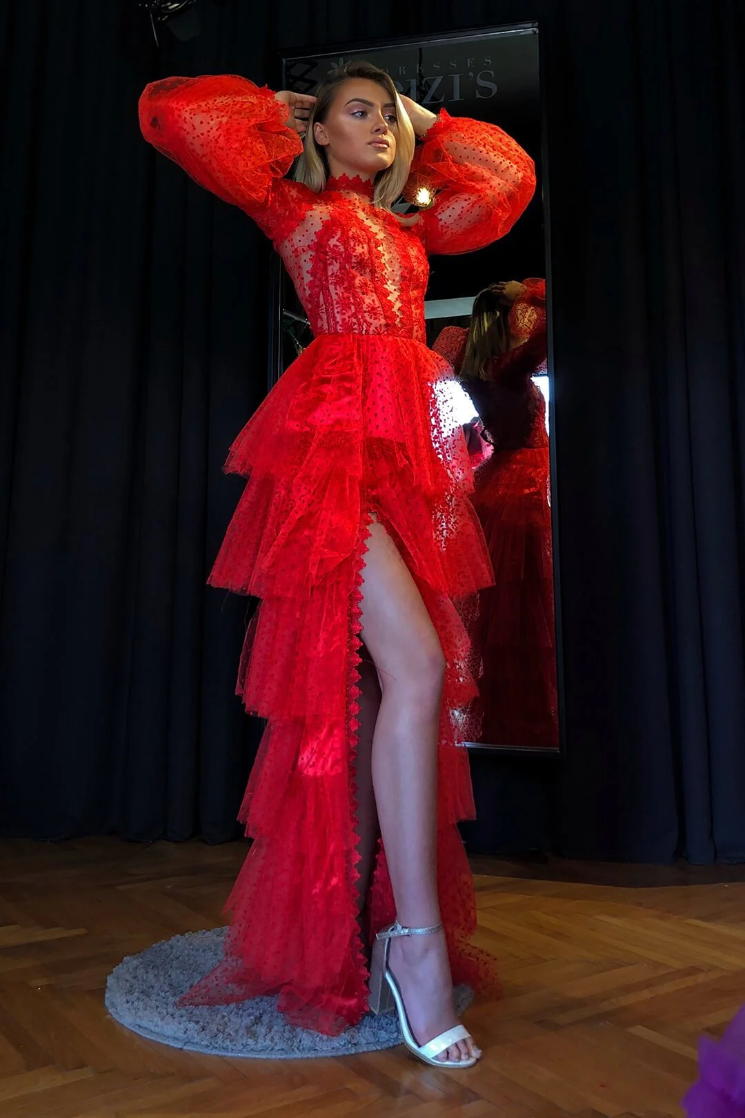 Sexy mesh long-sleeved ball gown dress