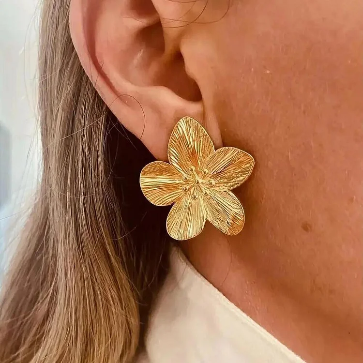 Gold Large Flower Earrings