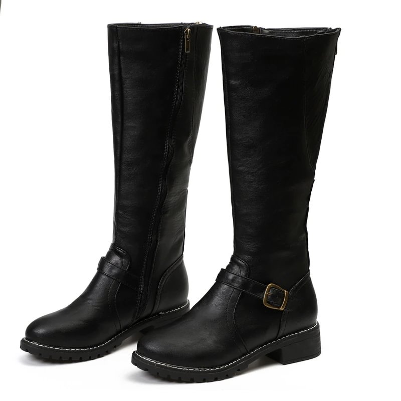 Zingj high Boots brown Women Vintage leather Square Heel Zipper knee height buckle Boot Keep Warm Round Toe Shoes British Style