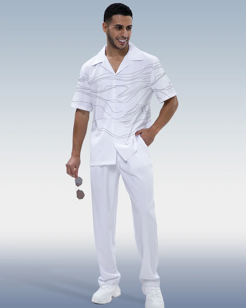 White Lineart Print 2-Piece Walking Set