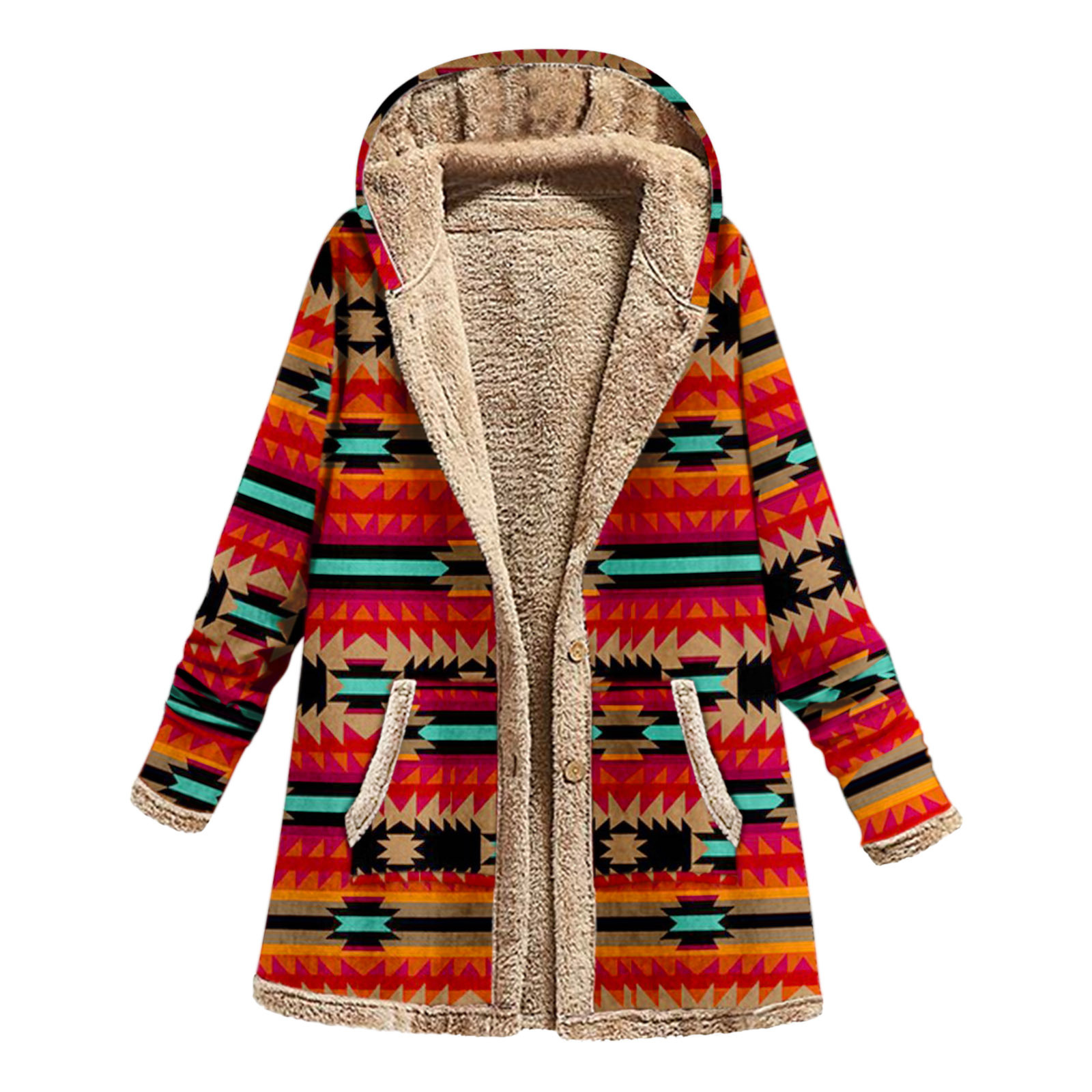 Printed Warm Plush Hooded Coat wearshes