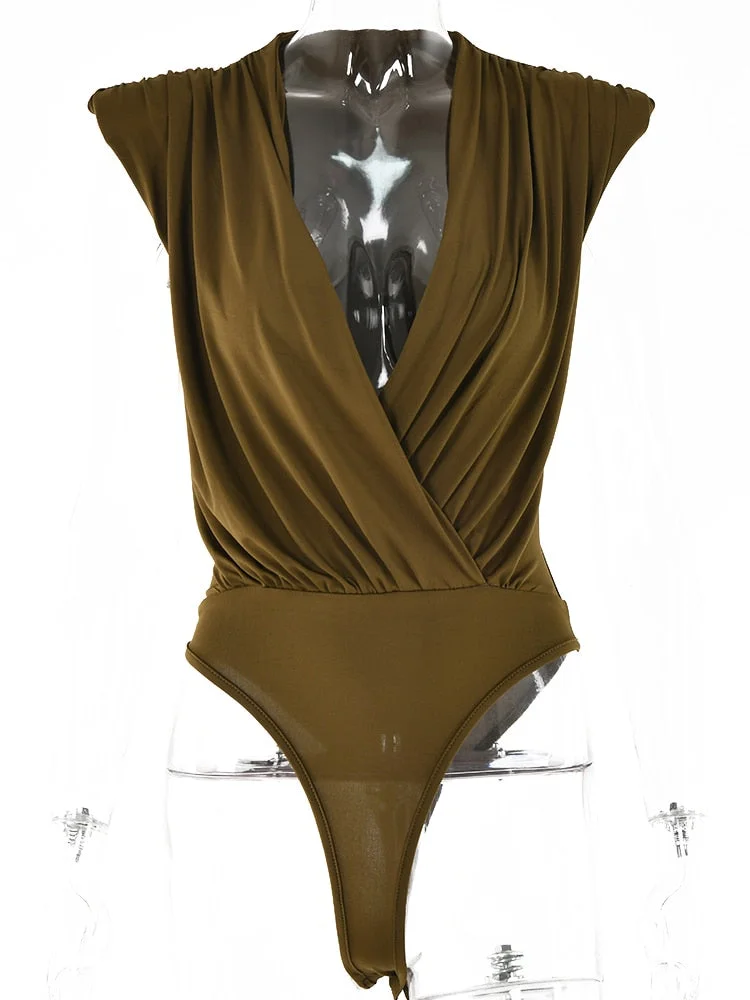 Articat V Neck Black Rompers Women Sexy Slim High Waist  Elegant Female Overalls 2022 Spring Sleeveless Bodycon Ladies Bodysuits