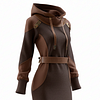 Women's Retro Brown Patchwork Waist-cinching Hooded Dress by Inlyline